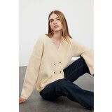 Trendyol stone soft textured double breasted knitwear cardigan Cene