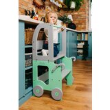 ToddlerInFamily 2v1 MONTESSORI STOLEK POMAGALEK-MOTIV VOZIEK (VE BARV)-Siva/Zelena Cene