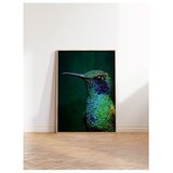 Wallxpert uramljena slika 115245, kolibri u zelenim i plavim tonovima na tamnozelenoj pozadini, 50 x 70 cm, ram u boji prirodnog drveta | Eponuda.com