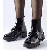 Gemre Black patent insulated ankle boots with a Leo buckle | Shoptok.si