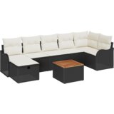 vidaXL 8-delni komplet vrtne sofe z blazinami črna poli ratan, 2-sedežna vrtna sofa z blazinami črna poli ratan | Shoptok.si