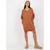 Fashion Hunters Light brown one size long sweatshirt with rhinestones appliqué | Shoptok.si
