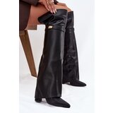 Boto Insulated boots with turned-up shaft over the knee block heel black Serelle | Shoptok.si