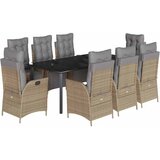  9-dijelni vrtni blagovaonski set od poliratana s jastucima bež Dužina stola 200 cm | shoptok.hr