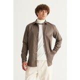 ALTINYILDIZ CLASSICS Men's Brown Comfort Fit Cotton Diagonal Patterned Shirt Cene