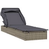 LEŽAJ za sunčanje sklopivi krov sivi 213 x 63 x 97 cm poliratan | shoptok.hr