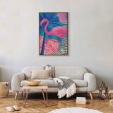  Slika - Pink Flamingo - Abstract Flamingo Against Palms and Ice Cubes 60x90 U prirodnom drvenom okviru | shoptok.hr