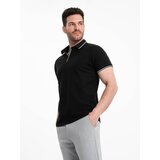 Ombre Men's pique knit polo shirt without buttons - black Cijene