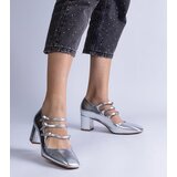 Gemre Silver block heel pumps with decorative buckles Izida | Shoptok.si