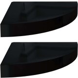  Plutajuće kutne police 2 kom sjajne crne 25 x 25 x 3 8 cm MDF | shoptok.hr