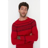 Trendyol Red Men's Slim Fit Crew Neck Jacquard Knitwear Sweater cene
