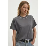 Answear Lab Bombažna kratka majica ženski, siva barva
