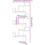 vidaXL Zidna kutna polica boja hrasta 45x45x147 cm konstruirano drvo | shoptok.hr