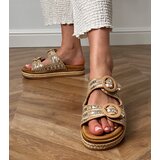 Gemre Lanora beige woven slides with sequins on straps | Shoptok.si