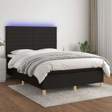  Box spring postelja z vzmetnico LED črna 140x200 cm blago, (20790763) Cene