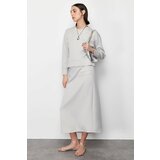 Trendyol Gray Diver/Scuba Plain Knitted Sweat-Skirt Set cene
