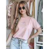 DStreet T-shirt damski oversize z haftem PARISSTEN różowy Cene