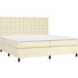  Box spring postelja z vzmetnico LED krem 200x200cm umetno usnje, (20901347) | Shoptok.si