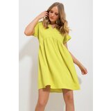 Trend Alaçatı Stili Women's Oil Green V-Neck Double Sleeve Flounce Woven Dress cene