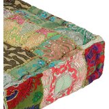 vidaXL Tabure večbarven kvadraten bombaž ročno delo 50x50x12 cm zelen | Shoptok.si