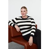 Trendyol Curve Black-Ecru Striped Crew Neck Knitwear Sweater | Shoptok.si