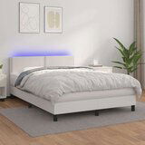  Krevet box spring s madracem LED bijeli 140x200 cm umjetna koža Cijene