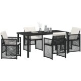 vidaXL set za objedovanje u vrtu od 5 dijelova s jastučićima Crni poli ratan, vrtni stol Crni 160x80x73 cm Staklo otporno na udarce | shoptok.hr