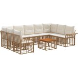  Set vanjskih sofa 10 pcs Prirodna i krema bijela Poliester - Prirodna i kremasto bijela sa stolom | shoptok.hr