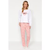 Trendyol Powder 100% Cotton Leopard Print T-shirt-Pants and Knitted Pajamas Set Cene
