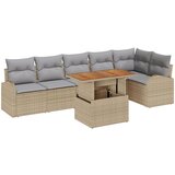vidaXL 7 delna vrtna sofa garnitura s blazinami Bež poli ratan, 2-sedežna vrtna sofa s shranjevanjem in blazinami Bež poli ratan | Shoptok.si