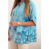 Kesi Włoski Women's cotton shirt with button and pocket turquoise | shoptok.hr