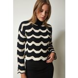 Happiness İstanbul Women's Black Patterned Crop Knitwear Sweater Cene