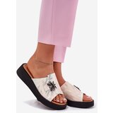VINCEZA Ladies Leather Slippers With Brooch | Shoptok.si