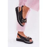 Zazoo Women's leather wedge sandals with bow 1882 black | Shoptok.si