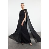 Trendyol Black Shiny Stoned Cape Detailed Long Evening Dress | Shoptok.si