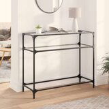 vidaXL Konzolna mizica s stekleno površino 98x35x81 cm jeklo | Shoptok.si