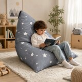 Ginger Home Детски Пуф Лежанка Little Stars, 100% Памук, Сив Барбарон със Звезди, 127x81x76 см | shoptok.hr