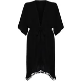 Trendyol Curve Black Tasseled Woven Kimono & Kaftan