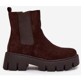 Boto Women's ankle boots with lining with zipper eco suede chocolate Fivienne | Shoptok.si