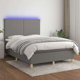 vidaXL Box spring postelja z vzmetnico LED temno siva 140x190 cm blago | Shoptok.si