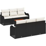 vidaXL 7-delni vrtni sofa set z blazinami črn poli ratan, 2-sedežna vrtna sofa z blazinami črn poli ratan Cene