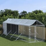vidaXL Zunanja pasja ograda s streho srebrna 2x10x2,5m pocinkano jeklo | Shoptok.si