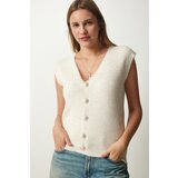 Happiness İstanbul Women's Cream Metal Buttoned Woolen Knitwear Vest Cene