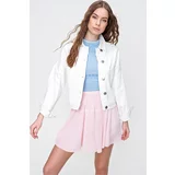 Trend Alaçatı Stili Women's White Crop Denim Jacket