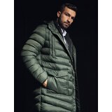 Ombre Men's winter quilted parka jacket - dark olive green | Shoptok.si