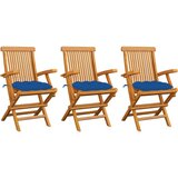  Vrtne stolice s plavim jastucima 3 kom od masivne tikovine | shoptok.hr