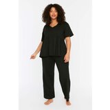 Trendyol Curve Black V-Neck Knitted Pajamas Set Cene