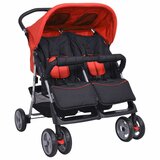 vidaXL Otroški voziček za dvojčke jeklen rdeč in črn, (20802402) | Shoptok.si
