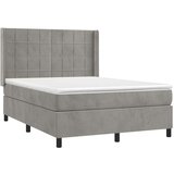 vidaXL Box spring postelja z vzmetnico LED sv. siva 140x190 cm žamet | Shoptok.si
