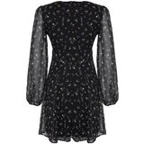 Trendyol Black Floral Print A-line V-neck Lined Chiffon Woven Dress | Eponuda.ba